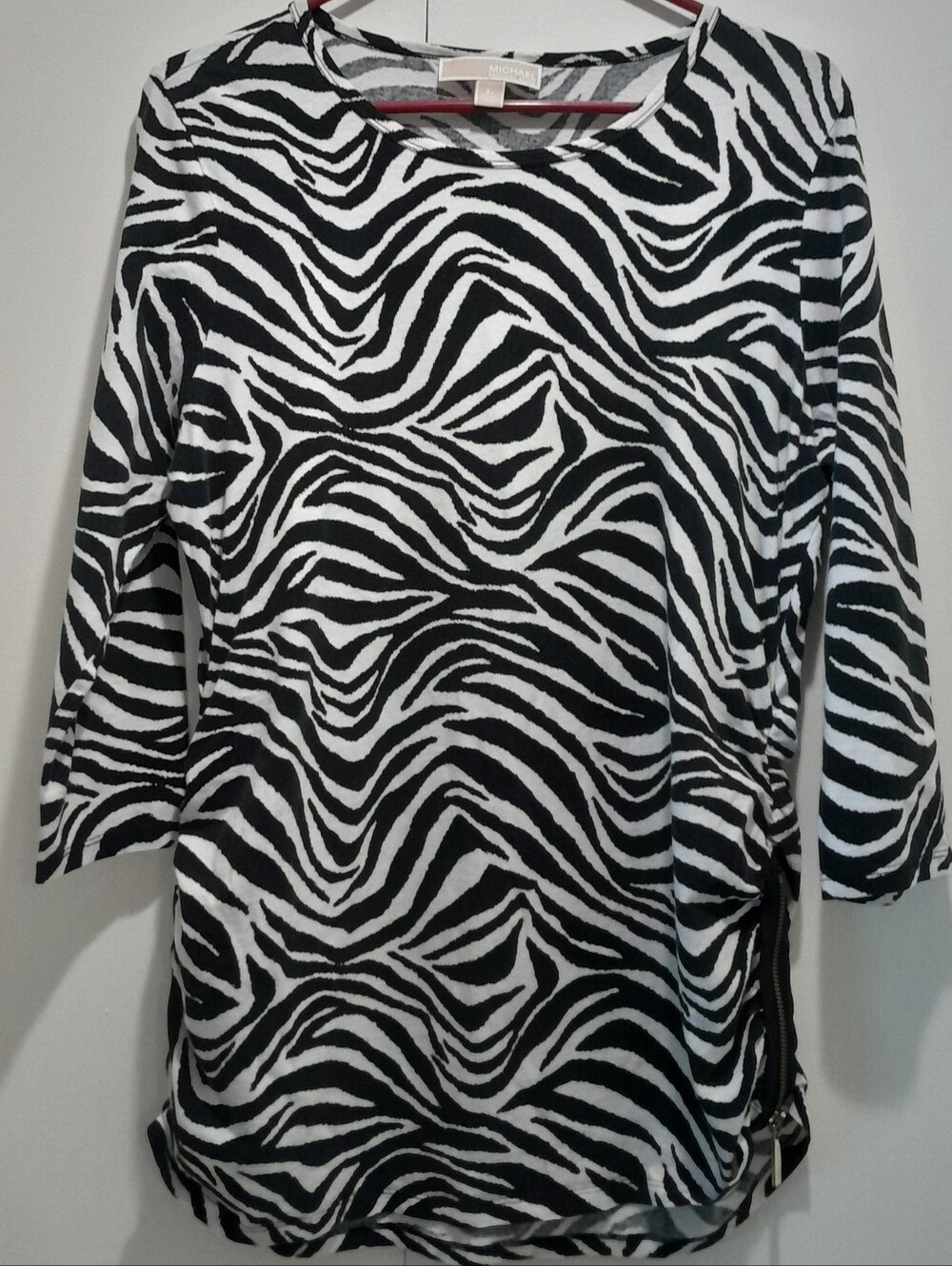 Michael Kors Black & White Zebra-Print Long Sleeve Top XL